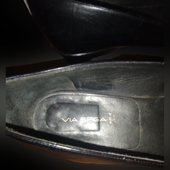 Via Spiga Italian Flats Loafers Black and Woven/Braided Metallic Silver Leather - Picture 6 of 8